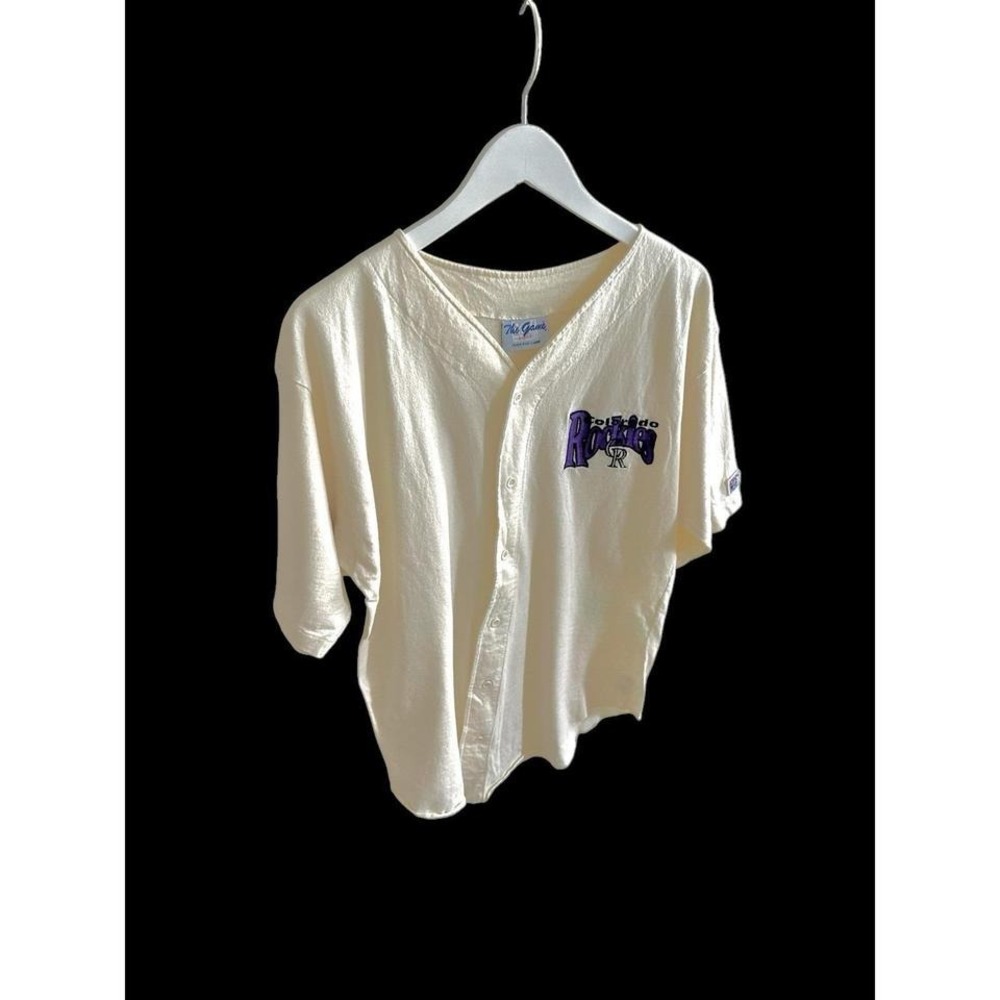 Vintage 90's The Game Colorado Rockies Made in USA‎ Jersey Large Cream